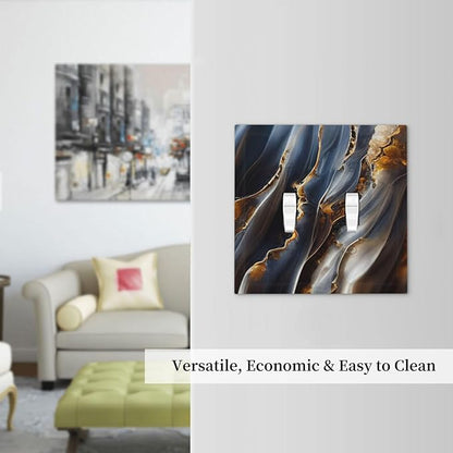 Gradient Abstract Ripple Blue Gold Marble Printed Double Toggle Light Switch Covers 2 Gang Wall Plate Dual Decorative Switchplate Electrical Faceplate for Kitchen Bathroom Bedroom Decor