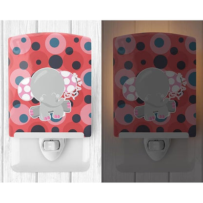 Caroline's Treasures BB6951CNL Elephant Lots of Polkadots Ceramic Night Light Compact, UL-Certified, Ideal for Bedroom, Bathroom, Nursery, Hallway, Kitchen, 6x4x3, Multicolor