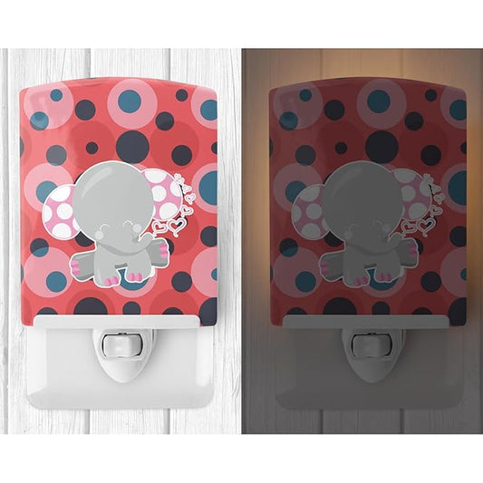 Caroline's Treasures BB6951CNL Elephant Lots of Polkadots Ceramic Night Light Compact, UL-Certified, Ideal for Bedroom, Bathroom, Nursery, Hallway, Kitchen, 6x4x3, Multicolor
