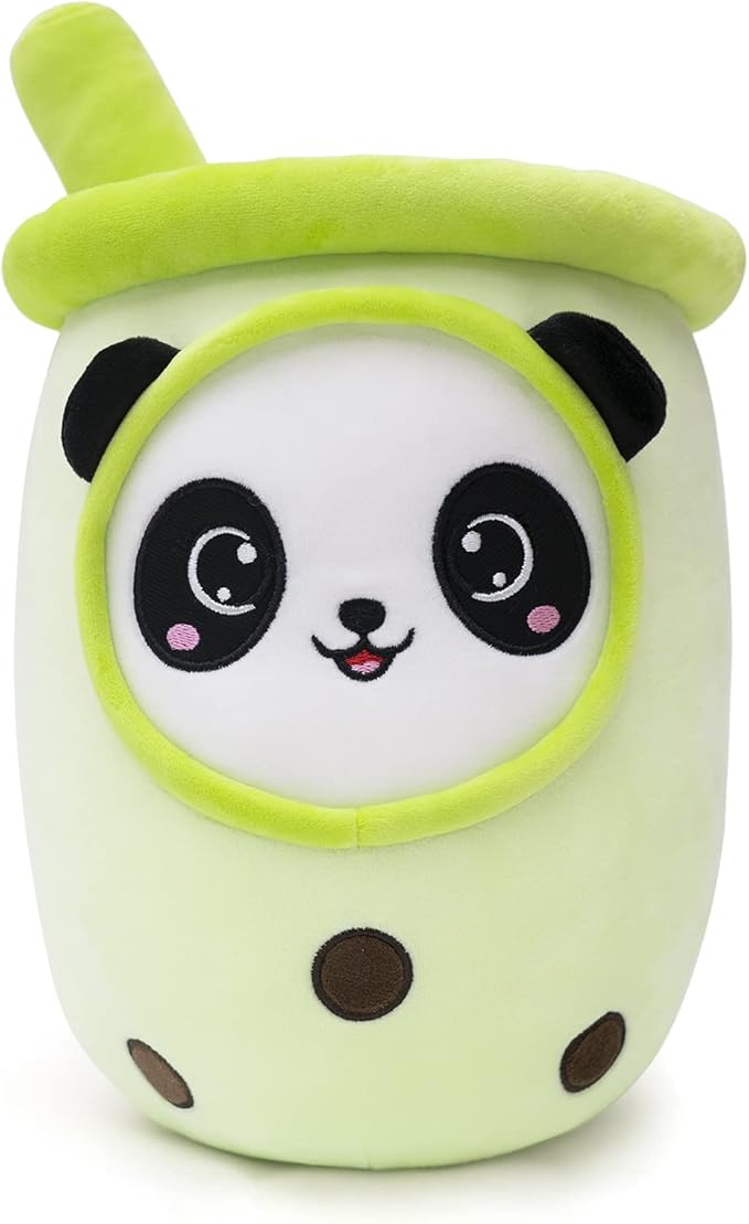 Niuniu Daddy Boba Plushies with Panda Face-13.7inches Large Green Cream Bubble Tea with Straw Stuffed Animals-Soft Kawaii Milk Tea Cup Plush Toy Pillow for Kids-Machine Washable