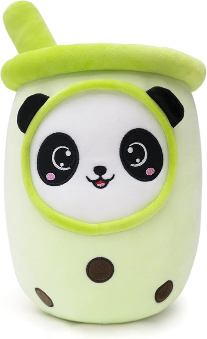Niuniu Daddy Boba Plushies with Panda Face-13.7inches Large Green Cream Bubble Tea with Straw Stuffed Animals-Soft Kawaii Milk Tea Cup Plush Toy Pillow for Kids-Machine Washable
