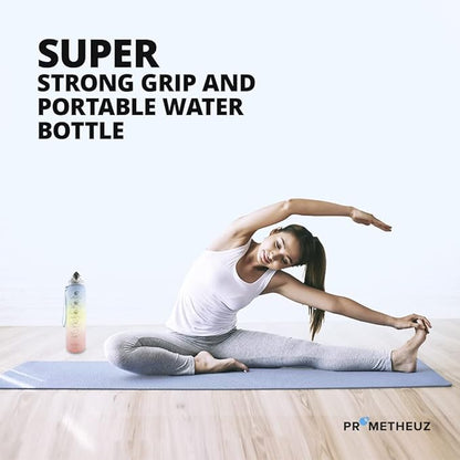 Prometheuz 32oz Water Bottle with Straw, Motivational Water Bottle with Time Marker, Leakproof & BPA-Free for Sports, Work and Fitness Baby Blue-Yellow-Pink