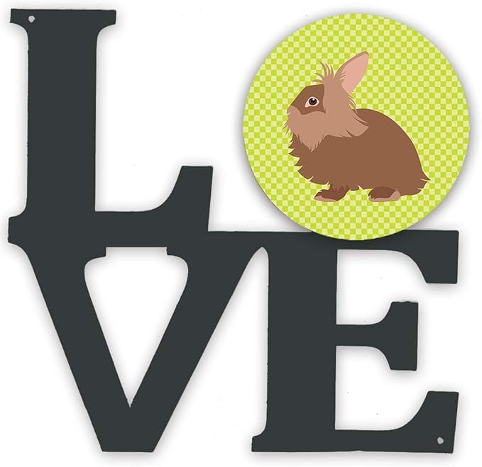 Caroline's Treasures BB7786WALV Lionhead Rabbit Green Metal Wall Artwork LOVE Indoor Outdoor Art Decor Patio, Bathroom, Kitchen Colorful Aluminum and Black Steel Sculpture
