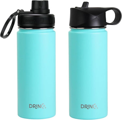DRINCO Stainless Steel Water Bottle Spout Lid Vacuum Insulated Double Wall Water Bottle Wide Mouth (40oz 32oz 22oz 18oz 14oz) Leak Proof Keeps Cold or Hot (18 oz, 18oz Teal)