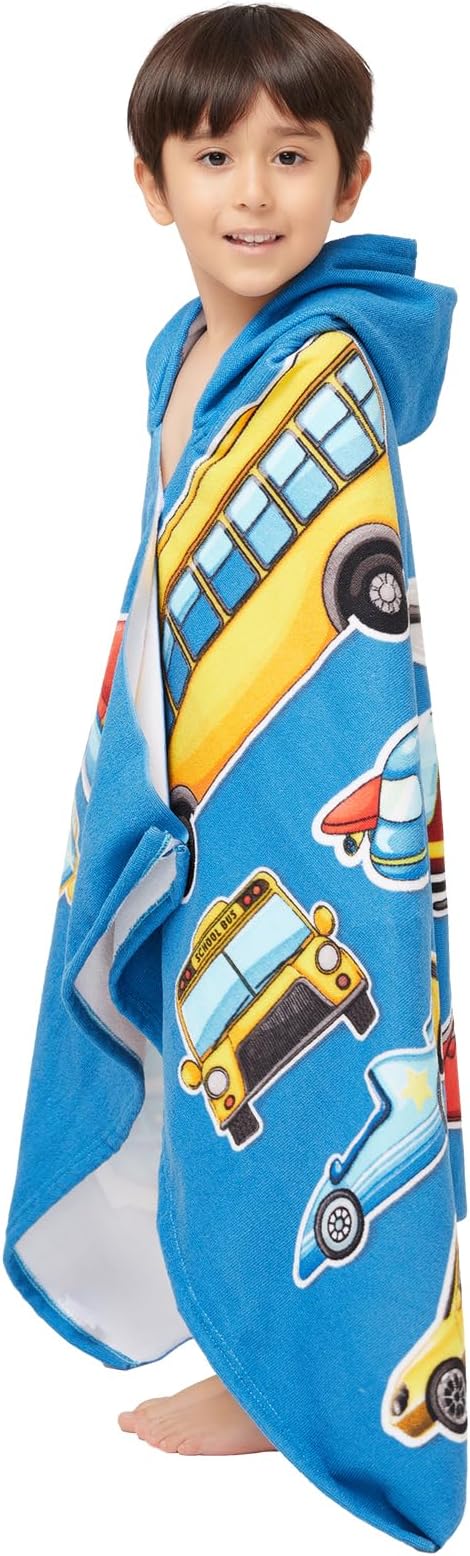 Hooded Towel for Toddlers 2-10 Years Boys Girls Kids Bath Pool Beach Towel Wrap Soft Absorbent Beach Poncho（Cars）