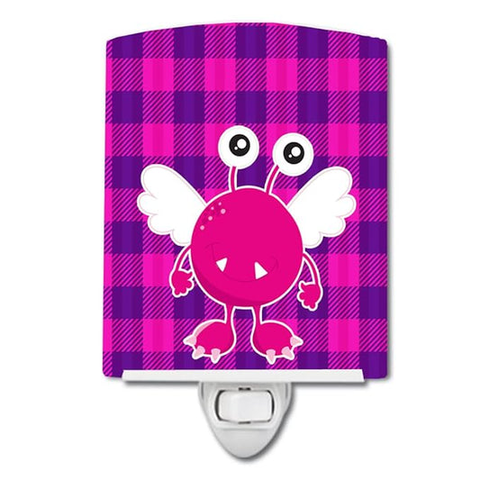 Caroline's Treasures BB9118CNL Monster Angel on Plaid Ceramic Night Light Compact, UL-Certified, Ideal for Bedroom, Bathroom, Nursery, Hallway, Kitchen, 6x4x3, Multicolor