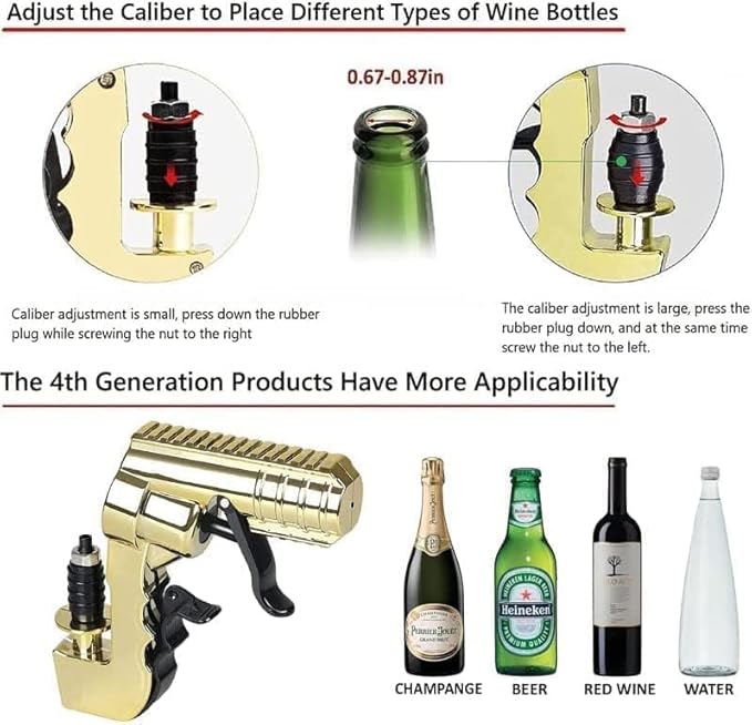 Champagne Gun, 4TH Generation Champagne Gun Shooter, Fun beer gun shooter, Adjustable Wine Stopper Gun Shooter, Suitable for Wedding, Club, Bar, Birthday, Beach, Family Gathering,Christmas