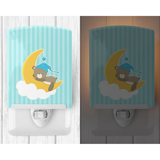Caroline's Treasures BB8616CNL Baby Boy Bear Sleeping Ceramic Night Light Compact, UL-Certified, Ideal for Bedroom, Bathroom, Nursery, Hallway, Kitchen, 6x4x3, Multicolor