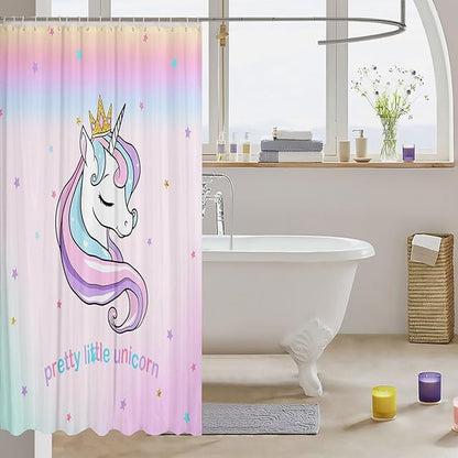Feelyou Unicorn Bathroom Shower Curtain Set Cute Unicorn Bath Curtain for Kids Toddler Boys Girls Cartoon Unicorn Shower Curtain Girl Unicorn Kids Bathroom Accessories 72"x72"
