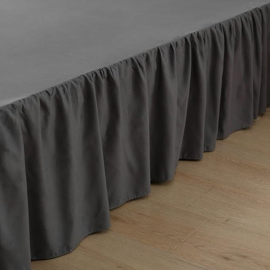 Bed Skirt Queen Size Ruffled Bed Skirt with Split Corners, 18 Inch Drop Dust Ruffle Bed Skirt with Platform, Dark Grey, Queen - 18" Drop