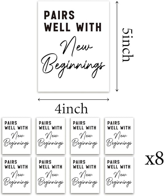 8 Pcs New Beginnigs Wine Labels, New Job New Home Retirement Graduation Wedding Gifts for Women Men, Housewarming Gifts New Home, Pairs Well with New Beginnigs Wine Bottle Stickers Labels