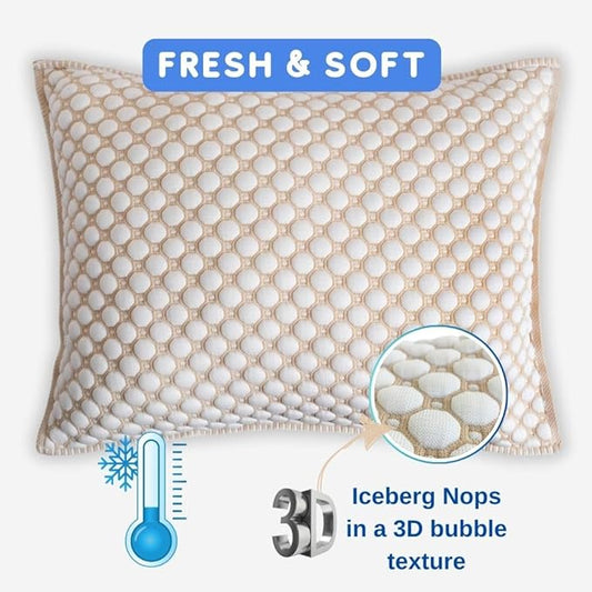 Refreshing Pillow for Hot Sleepers, 3D Knitted & Breathable, with Inside Pillow, 15"x23", Oekotex Class 1, Washable with Hidden Zipper, Innovative Cooling Yarn, No Gels Used (Beige)