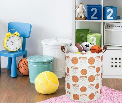 Kids Laundry Hamper,Canvas Basketball Laundry Basket Collapsible Boys Storage Baskets for Home,Office,Toy Organizer,Home Decor(basketball)