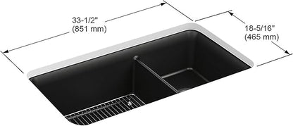KOHLER K-8204-CM4 Cairn Sink, 33" Neoroc Composite Undermount Double-Bowl Kitchen Sink, Composite Kitchen Sink with Sink Rack, Matte Grey