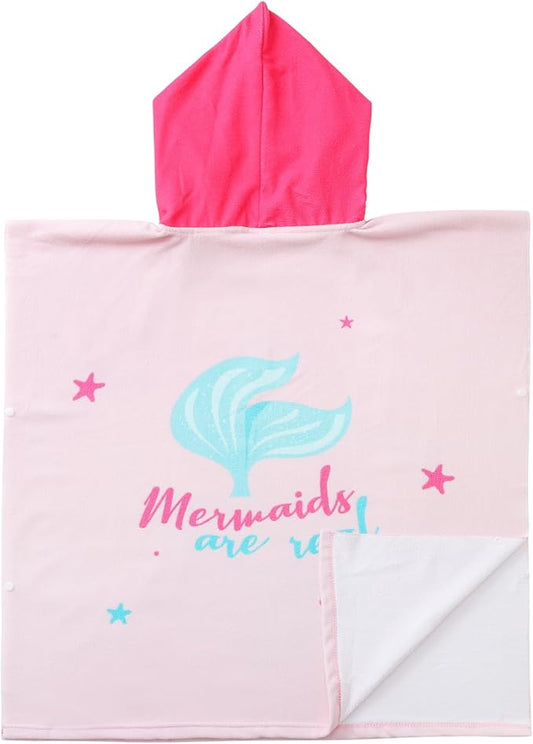 NovForth Kids Beach Towel for Boys Girls, Pink Mermaid Hooded Bath Towel Wrap, Toddler Pool Towel with Hood