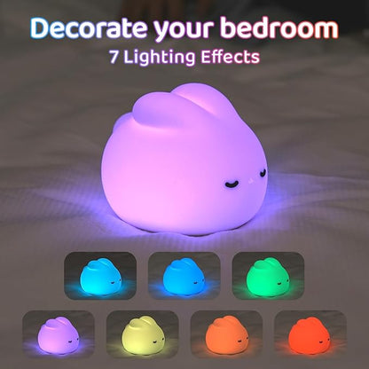 Night Light for Kids,Nursery Night Light,7 Color RGB and 3 Levels of Dimming, Rechargeable Cute Silicone Night Light, Cute Room Decoration, Gifts for Kids,Cute Bunny Night Light