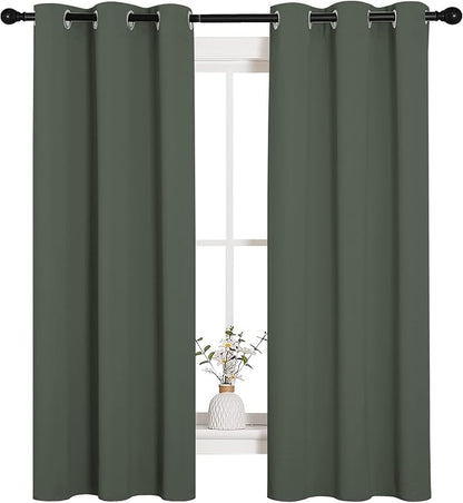 NICETOWN Thermal Insulated Curtains Blackout Draperies, Window Treatment Solid Grommet Room Darkening Drape Panels for Bedroom (Dark Mallard, Set of 2 Panels, 34 by 63 inches Long)