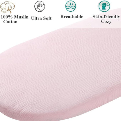 Muslin Bassinet Sheet Compatible with Dream On Me Traveler,Skylar,Lotus,Seashell Bassinet, INFANS Maydolly, Evolur Stellar Bassinet 2 Pack Cotton Fitted Sheets for Baby Grey & Pink
