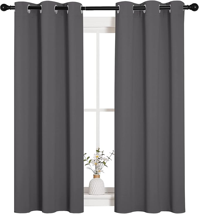 NICETOWN Bedroom Curtains Blackout Drapery Panels, Three Pass Microfiber Thermal Insulated Solid Ring Top Blackout Window Curtains/Drapes (Two Panels, 34 x 54 inches, Gray)