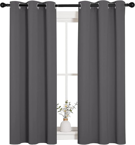 NICETOWN Bedroom Curtains Blackout Drapery Panels, Three Pass Microfiber Thermal Insulated Solid Ring Top Blackout Window Curtains/Drapes (Two Panels, 34 x 54 inches, Gray)