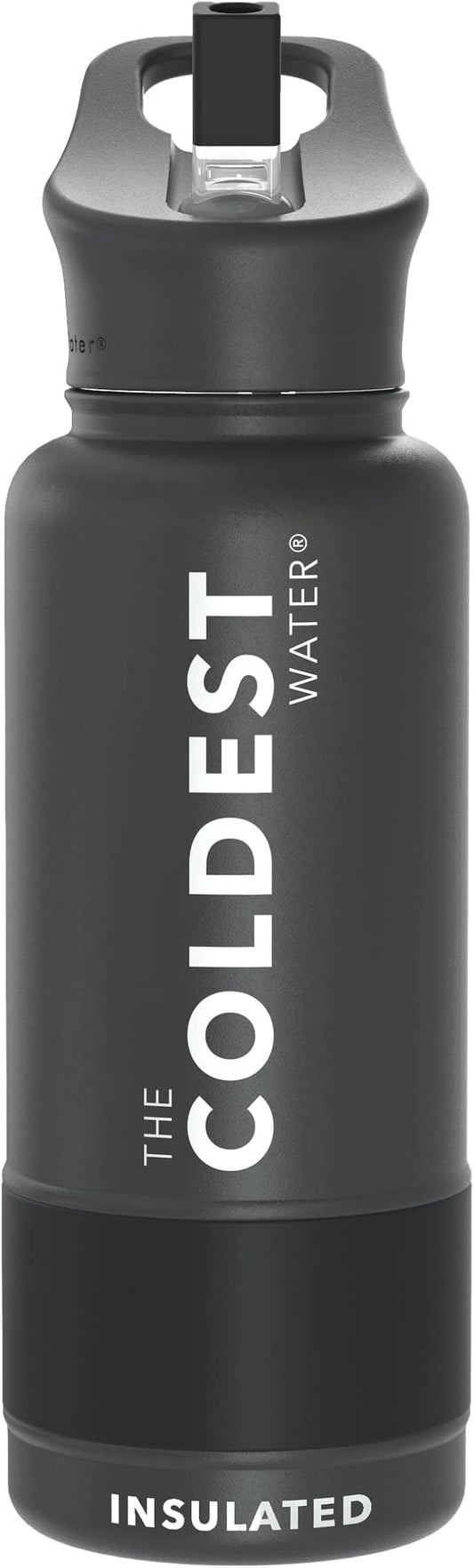 Coldest Sports Water Bottle with Straw Lid Vacuum Insulated Stainless Steel Metal Thermos Bottles Reusable Leak Proof Flask for Sports Gym (Stealth, 32 oz)