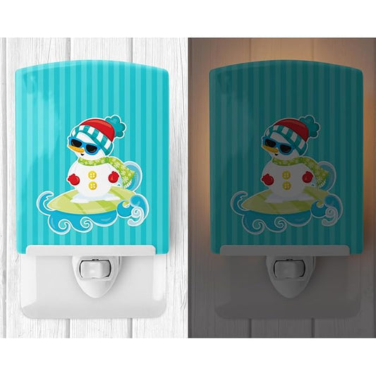 Caroline's Treasures BB9077CNL Beach Snowman Surfer #2 Ceramic Night Light Compact, UL-Certified, Ideal for Bedroom, Bathroom, Nursery, Hallway, Kitchen, 6x4x3, Multicolor