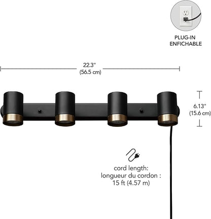 Globe Electric 64000047 4-Light Complete Track Lighting Kit with Pivoting Track Heads, Matte Black, Plug-in, Ceiling Light, Kitchen Light, GU10 Socket, LED Bulb Compatible