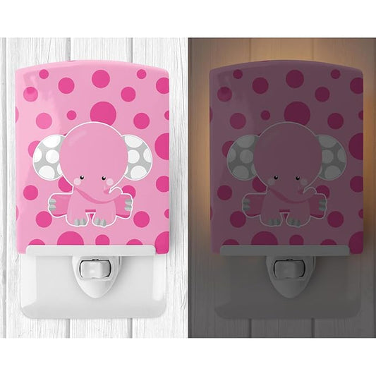 Caroline's Treasures BB6949CNL Elephant with Pink Polkadots Ceramic Night Light Compact, UL-Certified, Ideal for Bedroom, Bathroom, Nursery, Hallway, Kitchen, 6x4x3, Multicolor