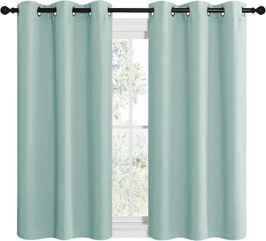 NICETOWN Aqua Blue Room Darkening Curtains for Kitchen, Window Treatment Thermal Insulated Solid Grommet Room Darkening Curtains/Drapes for Bedroom (Set of 2, 42 inches Wide by 50 inches Long)