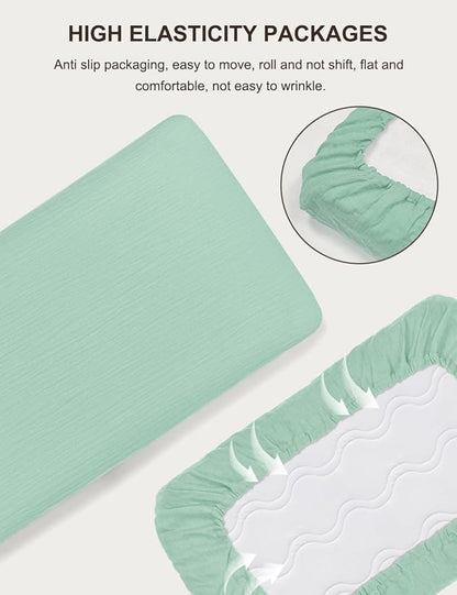 Sage Green Muslin Crib Sheets 28" x 52", 100% Cotton Baby Crib Sheet Neutral, Fitted Crib Mattress Sheets for Boy, Girl (46C-07)
