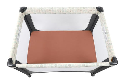Muslin Travel Crib Fitted Sheets Compatible with Baby Bjorn, Guava Lotus Travel Crib and 24 x 42 Inch Travel Light Playard Mattress Snuggly Soft 100% Cotton Fog & Brown