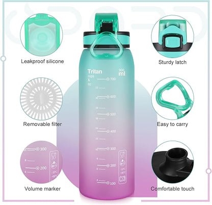 Opard 30oz Sports Water Bottle with Leak Proof Flip Top Lid BPA Free Tritan Reusable Plastic for Gym and Outdoor