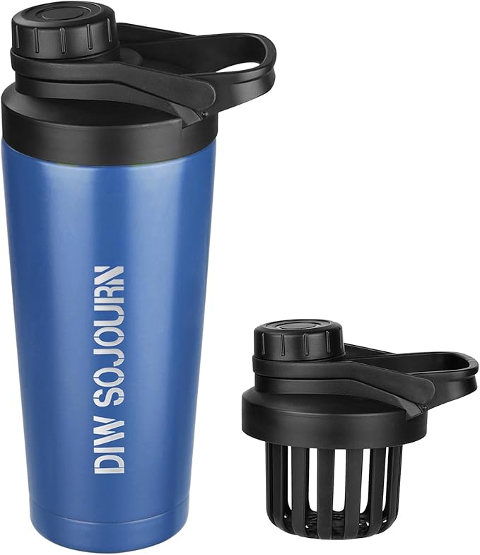 24 oz Shaker Bottle,Stainless Steel Shaker Bottle with Noise-Free Design,Insulated Metal Shakers Bottles Cup for Protein Mixes and Pre Workout,Gym Shaker Bottle(Navy blue)