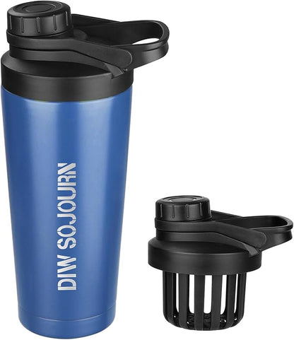 24 oz Shaker Bottle,Stainless Steel Shaker Bottle with Noise-Free Design,Insulated Metal Shakers Bottles Cup for Protein Mixes and Pre Workout,Gym Shaker Bottle(Navy blue)