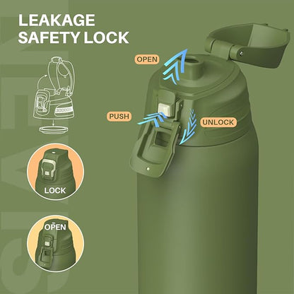 Insulated Sports Water Bottle, Stainless Steel Water Bottles with Locking Flip Top Lid, Insulated Bottle with Double-Wall Vacuum Insulation for Fitness and Outdoor Enthusiasts