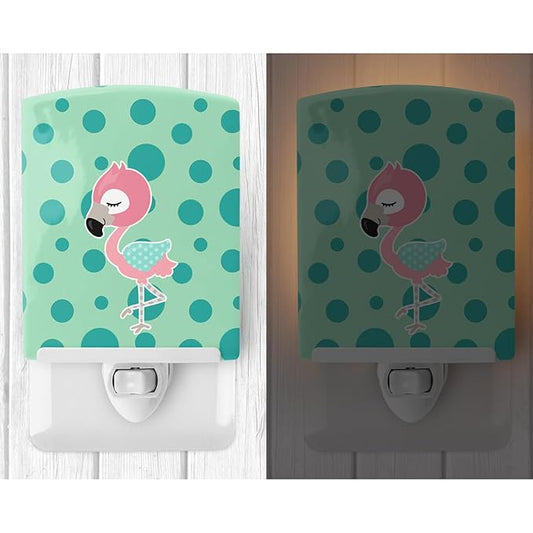 Caroline's Treasures BB8724CNL Flamingo Ceramic Night Light Compact, UL-Certified, Ideal for Bedroom, Bathroom, Nursery, Hallway, Kitchen, 6x4x3, Multicolor