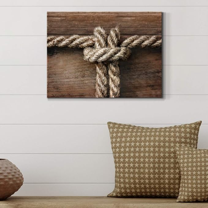 Renditions Gallery Canvas Nautical Wall Art Modern Decorations Paintings Rope Closeup Knot Abstract Vibrant Wooden Maritime Sailor Artwork Prints for Bedroom Office Kitchen - 8"x12" LT33