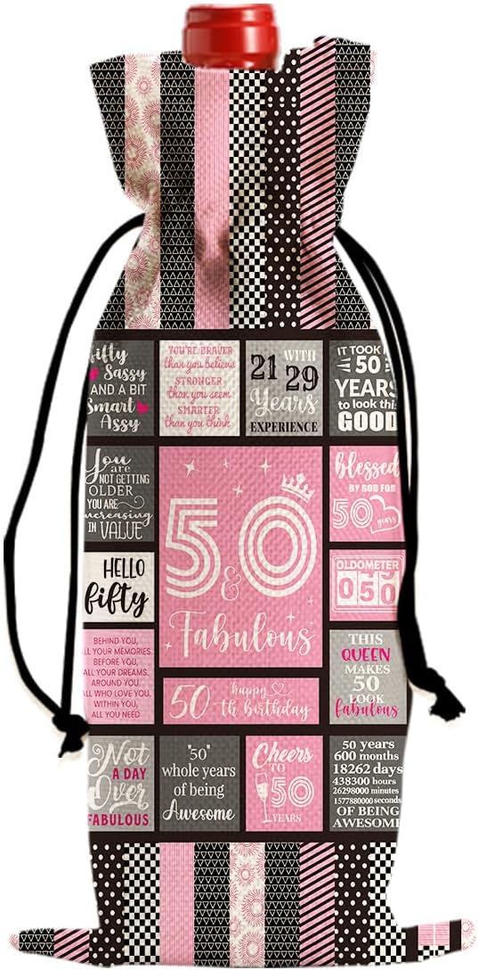 Funny 50th Birthday Gifts for Her Him Wine Bag, Happy Anniversary 50th Birthday Party Decorations Men Wine Bottle Bag, 50 Year Old 1974 Birthday Gifts for Women Wine Bags