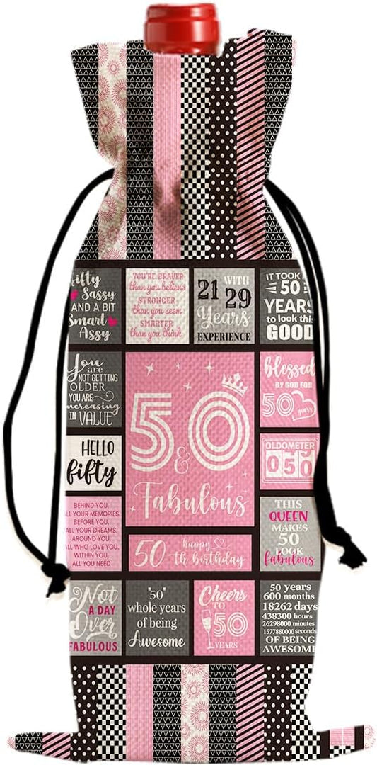 Funny 50th Birthday Gifts for Her Him Wine Bag, Happy Anniversary 50th Birthday Party Decorations Men Wine Bottle Bag, 50 Year Old 1974 Birthday Gifts for Women Wine Bags