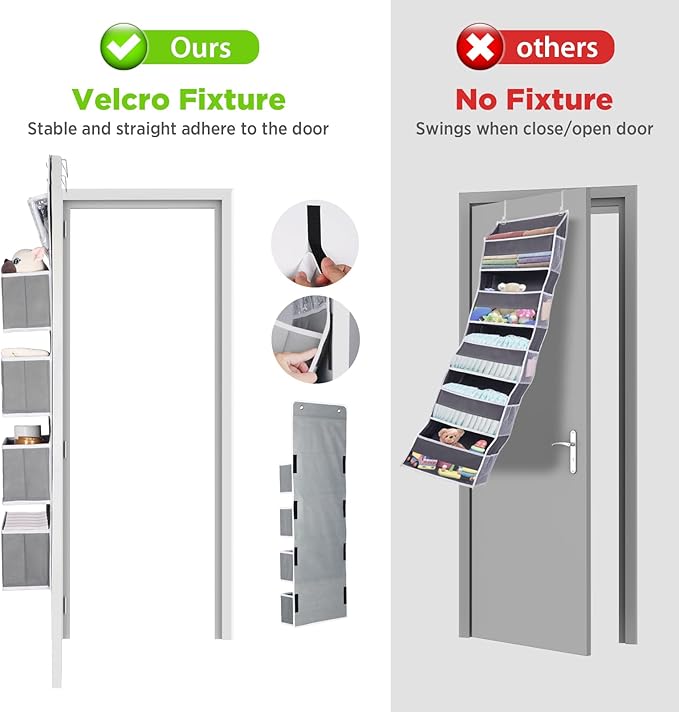 Univivi Door Hanging Organizer Nursery Closet Cabinet Baby Storage with 4 Large Pockets and 3 Small PVC Pockets for Cosmetics, Toys and Sundries with Gift Box (Grey)