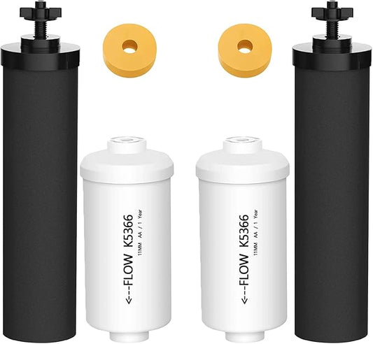 Gravity Water Filter by NSF/ANSI 42 Certified, Replacement for BB9-2® Black Filters & for PF-2® Fluoride Filters Combo Packs, Compatible with Berkey® Gravity Water Filter System
