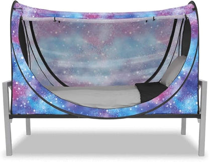 Privacy Pop up Eclipse Bed Tent Bed Drapes (Unicorn Galaxy, Queen)