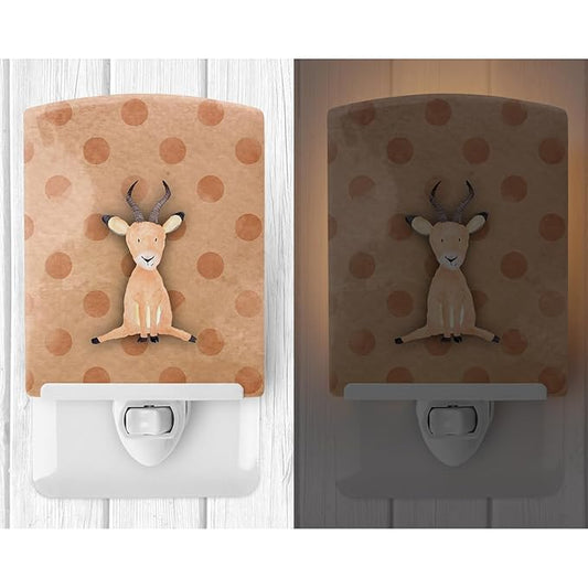 Caroline's Treasures BB7391CNL Polkadot Antelope Watercolor Ceramic Night Light Compact, UL-Certified, Ideal for Bedroom, Bathroom, Nursery, Hallway, Kitchen, 6x4x3, Multicolor