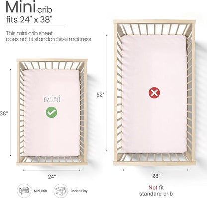 Mini Crib Sheets Muslin: Pack and Play Sheets for Boys and Girls - Cotton Fitted Crib Sheet for Pack N Play Mattress and Playard 2Pack 24"x38"