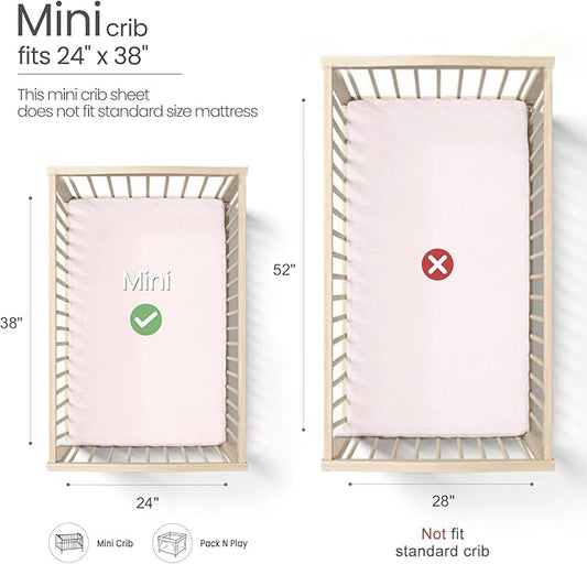 Mini Crib Sheets Muslin: Pack and Play Sheets for Boys and Girls - Cotton Fitted Crib Sheet for Pack N Play Mattress and Playard 2Pack 24"x38"
