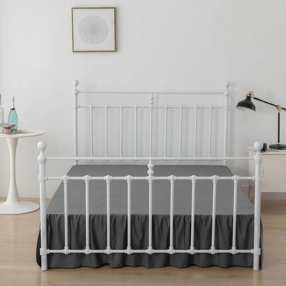 Bed Skirt Queen Size Ruffled Bed Skirt with Split Corners, 18 Inch Drop Dust Ruffle Bed Skirt with Platform, Dark Grey, Queen - 18" Drop