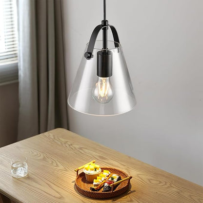 Black Pendant Lights Kitchen Island,Modern Design Clean Clear Farmhouse Glass Pendant Light,Light Fixture Kitchen Pendant Medium Hanging Light Fixture for Sink A60 Bulb Recommened