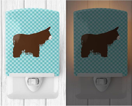 Caroline's Treasures BB8026CNL Poitou Poiteuin Donkey Blue Check Ceramic Night Light Compact, UL-Certified, Ideal for Bedroom, Bathroom, Nursery, Hallway, Kitchen, 6x4x3, Multicolor