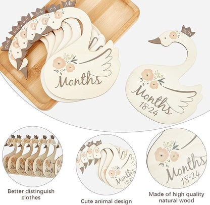 CRASPIRE 8Pcs Wooden Baby Wardrobe Dividers Swan Nursery Decor from Newborn to 24 Month Hanger Seperaters Baby Closet Organizers Nursery Infant Wardrobe Hangers Divider for Newborn Shower