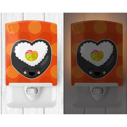 Caroline's Treasures BB8801CNL Heart Sushi Roll with Face Ceramic Night Light Compact, UL-Certified, Ideal for Bedroom, Bathroom, Nursery, Hallway, Kitchen, 6x4x3, Multicolor